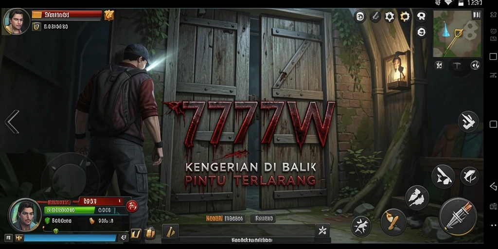 Screenshot 7777W menampilkan suasana horor yang mencekam dan gameplay yang mendebarkan.