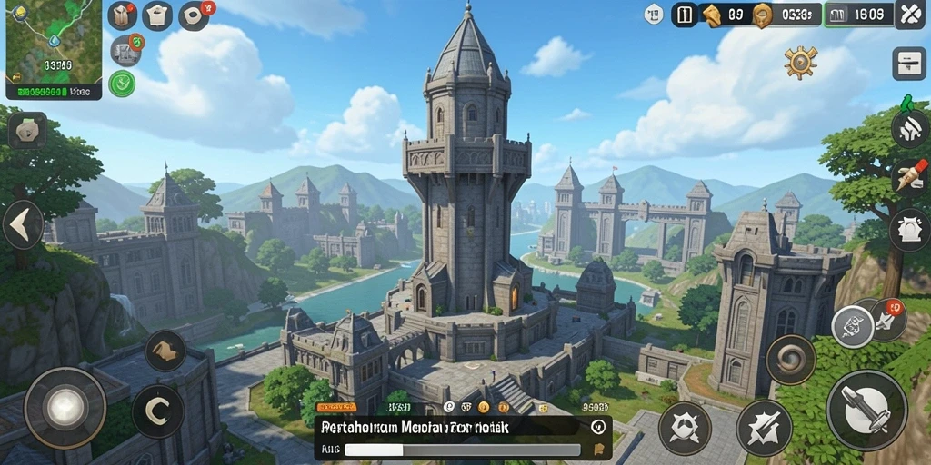 Screenshot gameplay 93337 yang menunjukkan pertahanan menara yang epik.