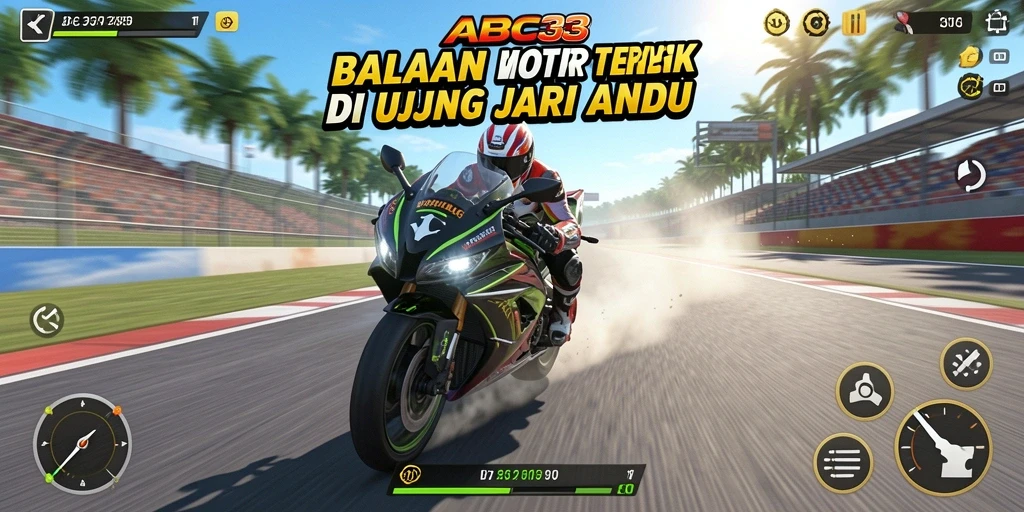 Tampilan gameplay realistis dalam balapan motor ABC33.
