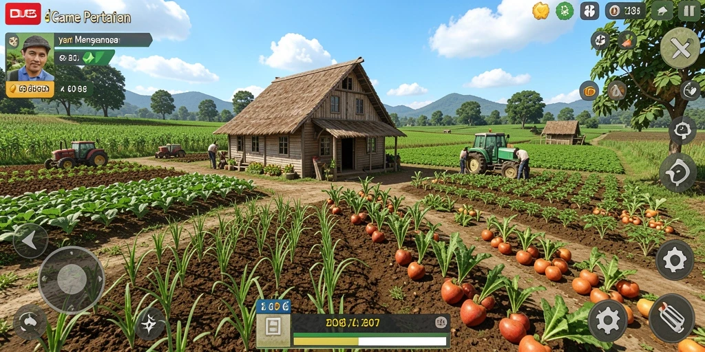 Screenshot gameplay D06 menunjukkan aktivitas pertanian yang interaktif dan menyenangkan.
