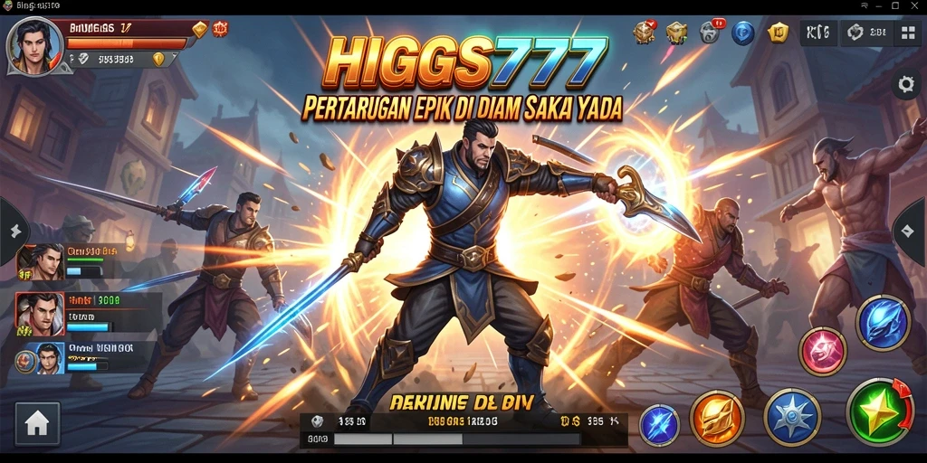 Tangkapan layar gameplay <strong>HIGGS777</strong> yang menunjukkan pertarungan seru dan karakter dinamis.