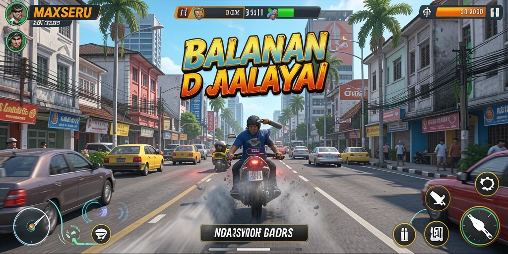 Screenshot gameplay MAXSERU menunjukkan aksi balapan yang mendebarkan.