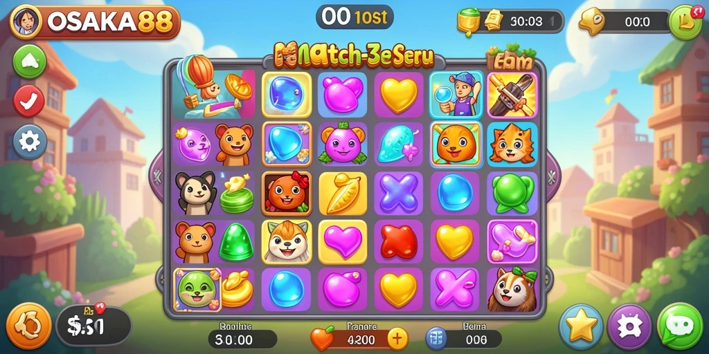 Tampilan gameplay OSAKA88 dengan permata berwarna cerah dan efek menarik.