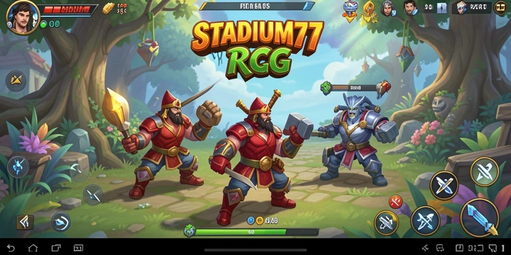 Screenshot STADIUM77 menampilkan aksi seru dalam game RPG.